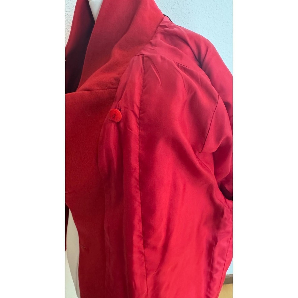 CHANEL VTG 80s Red Wool Double Breasted Coat Coco Coin Buttons 34 - Picture 5 of 12